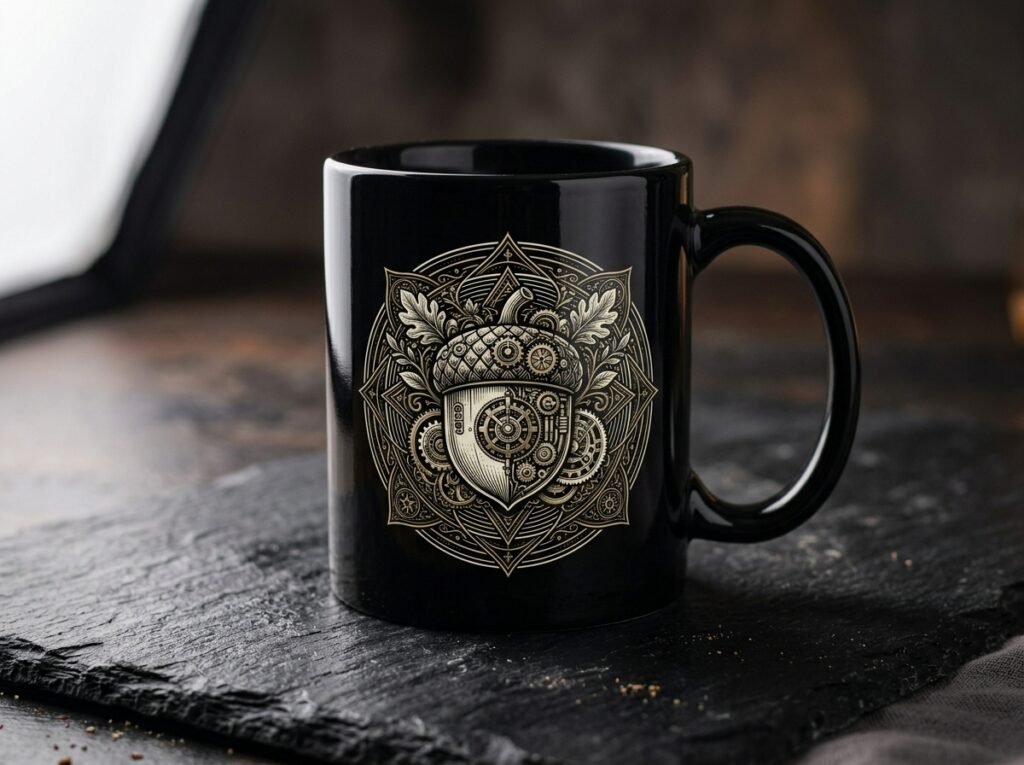 Taza Cerámica Negra Glossy 11oz «El Monje Tecno-Ortodoxo»
