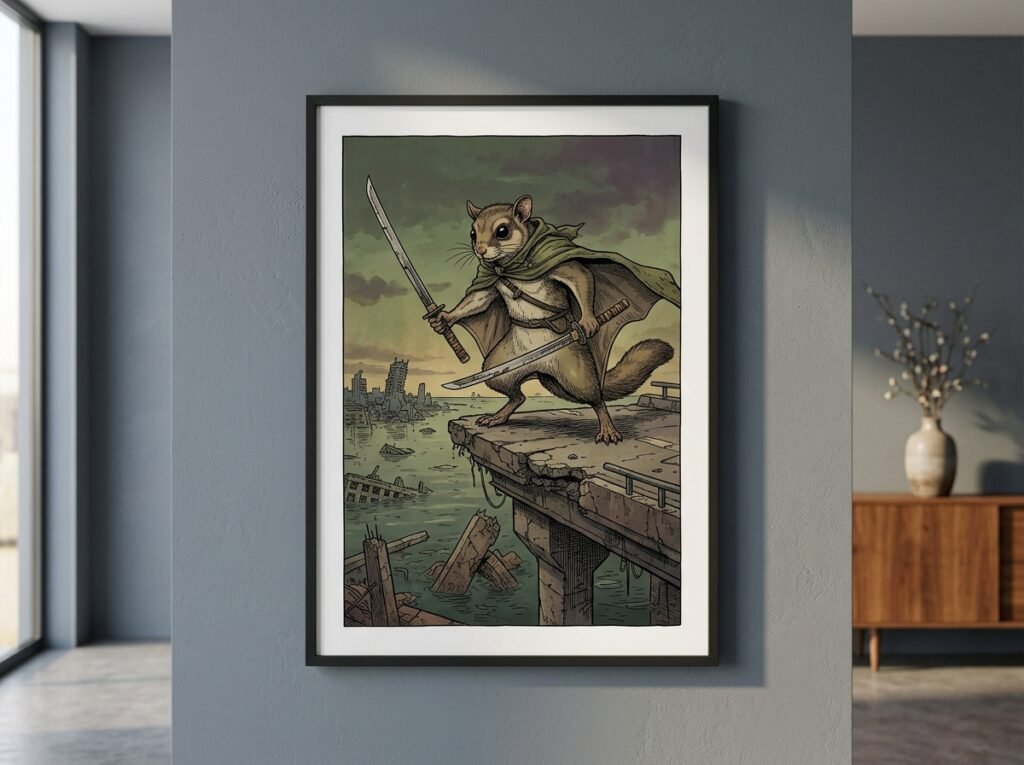 Cuadro Enmarcado Madera Negra 50×70 cm «El Ronin de la Chatarra»