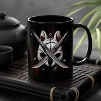 Taza Cerámica Negra Glossy 11oz «El Ronin de la Chatarra»